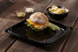 Sabert - 16" UltraStack Black Square Platter with Clear High Dome Lid Combo, Pack of 25 - C9616