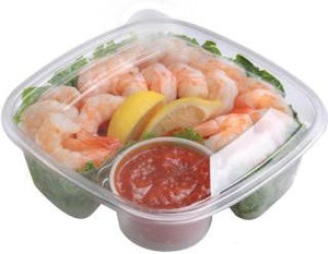 Sabert - 32 Oz Clear Square Container with 4.5 Oz Dip Cup Compartment and Clear Flat Lid, 150/cs - C18132B150