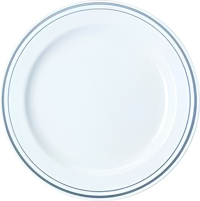 Sabert - 7.5" White Round Plate with Silver Decorative Rings, 144/Cs - 7IMP144S