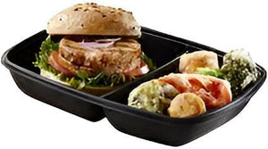 Sabert - Black 43 Oz Two-Compartment Medium Rectangle Container, 150/Cs - 71243B150N