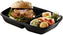 Sabert - Black 43 Oz Two-Compartment Medium Rectangle Container, 150/Cs - 71243B150N