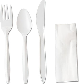 Sanfacon - 4 PC Cutlery Kit of Knife, Fork, Soup Spoon, Napkin, Pack of 250 - 826395