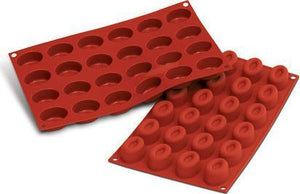 Silikomart - 1.6" x 1.1" x 0.78" Silicone 24 Compartment Small Oval Savarin Baking Mold - SF083