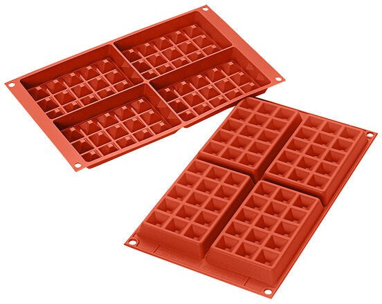 Silikomart - 5.1" x 3.1" x 0.6" Silicone #4 Compartment Waffle Baking Mold - SF155