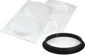 Silikomart - 5.9" x 4.7" 2 Compartment Round Silicone Baking Mold with 2 Rings - KIT TART RING 15