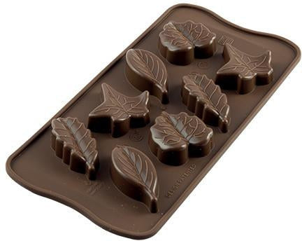 Silikomart - Silicone Brown 8 Compartment Nature Leaf Chocolate Mold (0.46 Oz Each) - SCG10