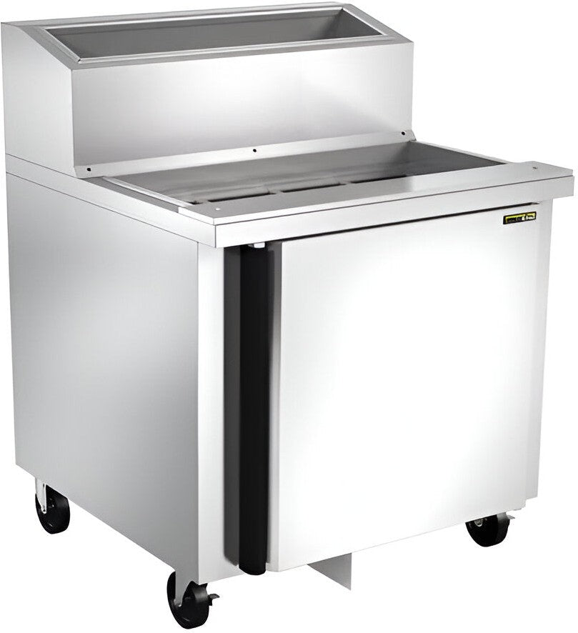 Silver King - 36” Refrigerated Fountainette with Single Door, 5″ Deep Cutting Board, and 5″ Casters - SKRN36-ESUS1