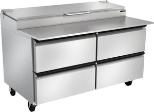 Silver King - 60” Prep Table With 19” Deep Cutting Board, 4 Drawers, and 5” Casters - SKPZ60-EDUS10