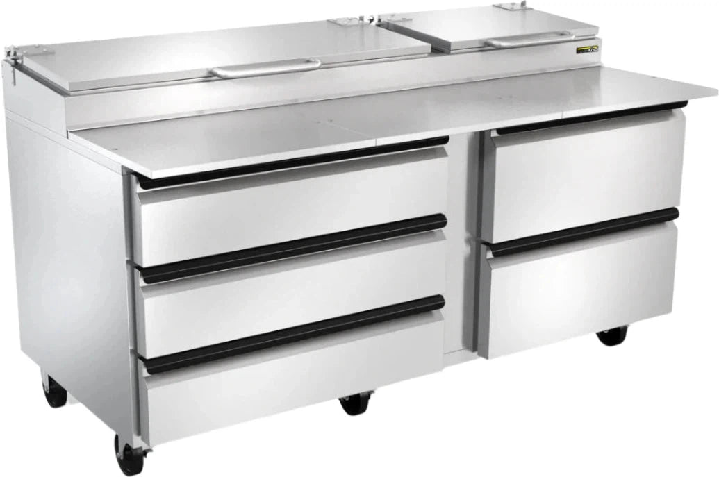 Silver King - 72” Prep Table With 19” Deep Cutting Board, 5 Drawers, and 5” Casters - SKPZ72-EDUS2