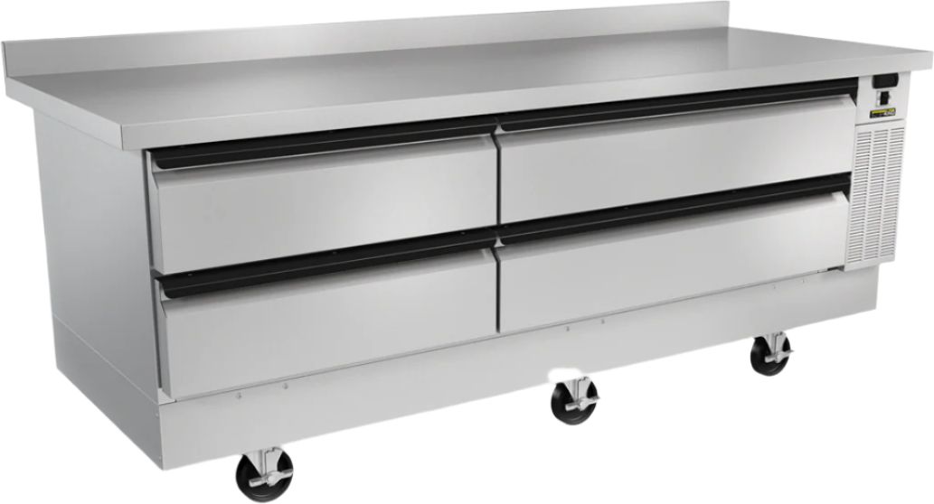 Silver King - 84” Chef Base Freezer with 4 Drawer and 4” Heavy-duty Soft Casters - SKFCB84H-EDUS2