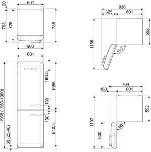 Smeg - 24" 50's Retro Style No Frost Refrigerator Left Hinge Black - FAB32ULBL3 (Special Order)