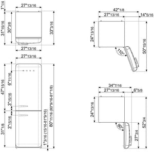 Smeg - 27" 50's Retro Style Bottom Mount Freezer Right Hinge Cream - FAB38URCR (Special Order)