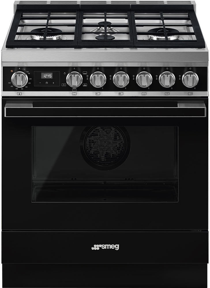 Smeg - Portofino 30" 4-Burner Gas Range Black - CPF30UGGBL (Special Order)