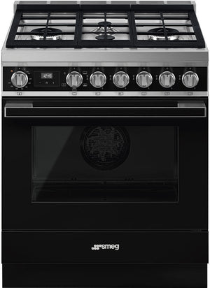 Smeg - Portofino 30" 4-Burner Gas Range Black - CPF30UGGBL (Special Order)