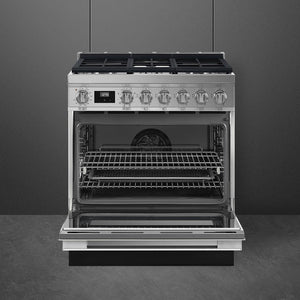 Smeg - Portofino 30" Stainless steel 4-Burner Dual Fuel Range - CPF30UGMX (Special Order)