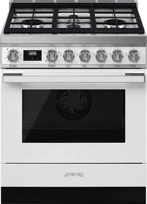 Smeg - Portofino 30" White 4-Burner Dual Fuel Range - CPF30UGMWH (Special Order)