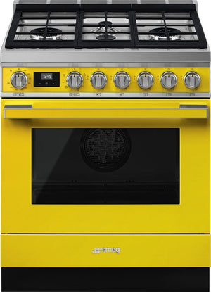 Smeg - Portofino 30" Yellow Stainless Steel 4-Burner Dual Fuel Range - CPF30UGMYW (Special Order)