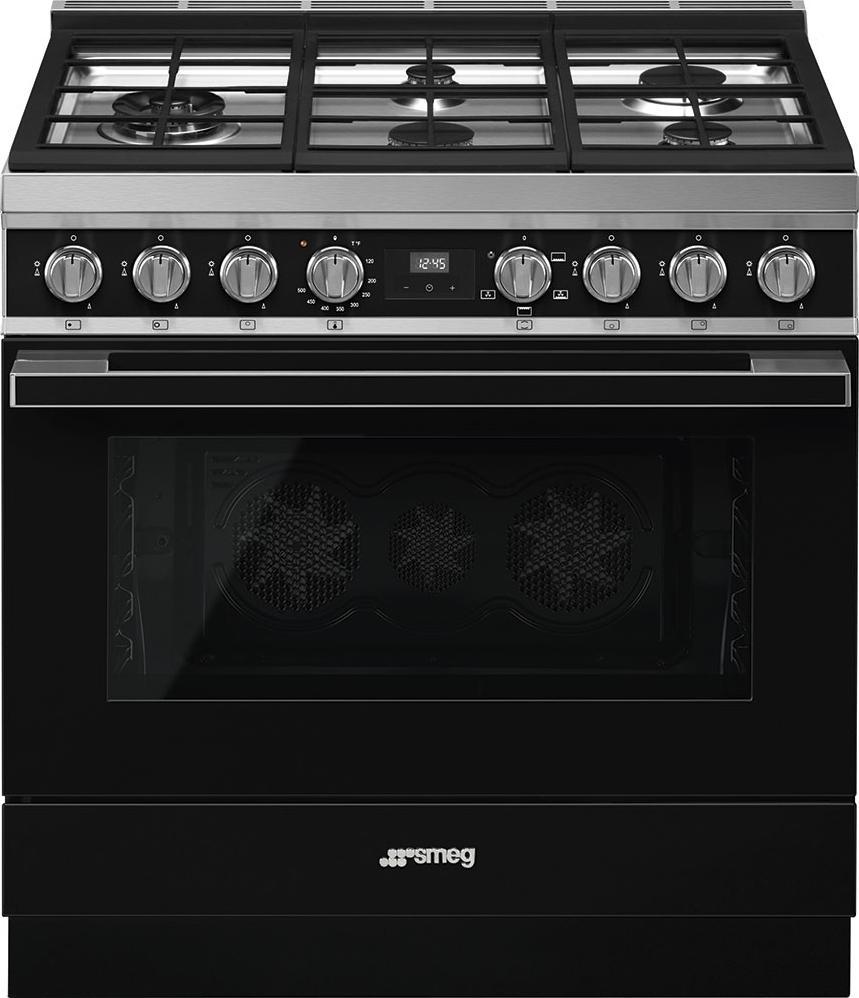 Smeg - Portofino 36" Black 5-Burner Gas Range - CPF36UGGBL (Special Order)