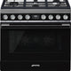 Smeg - Portofino 36" Black Stainless Steel 5-Burner Dual Fuel Range - CPF36UGMBL (Special Order)