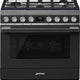 Smeg - Portofino 36" Black Stainless Steel 5-Burner Dual Fuel Range Matte - CPF36UGMAN (Special Order)