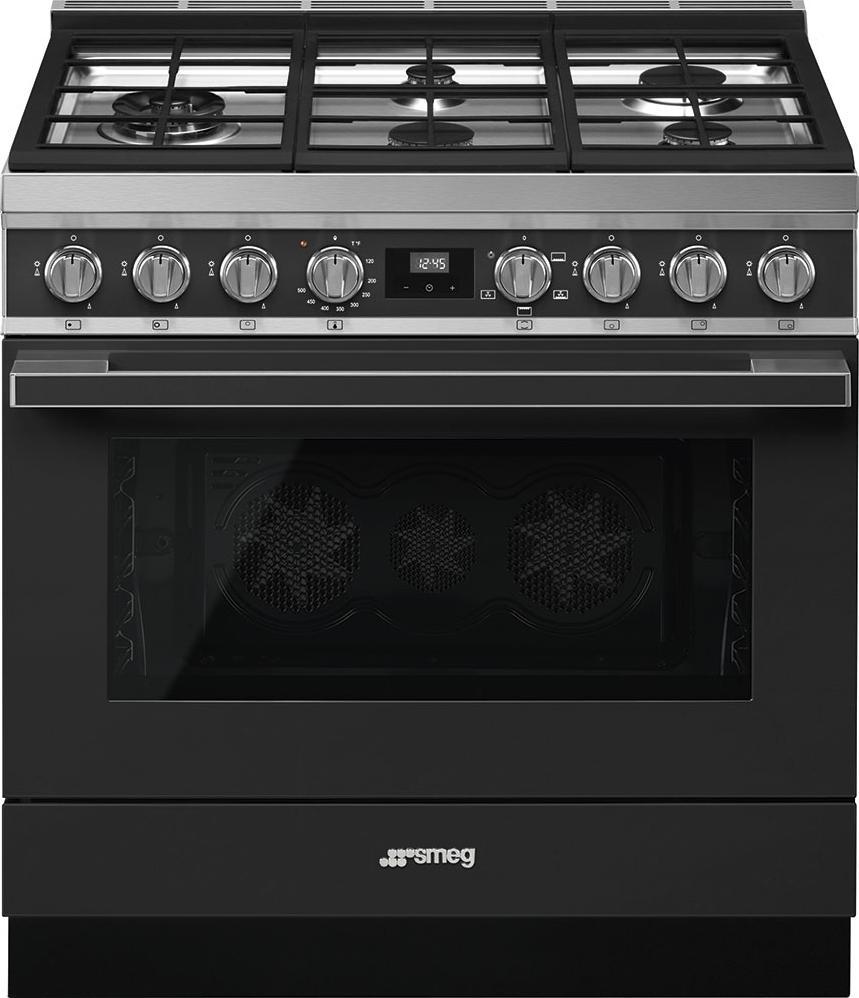 Smeg - Portofino 36" Black/Anthracite 5-Burner Gas Range Matte - CPF36UGGAN (Special Order)