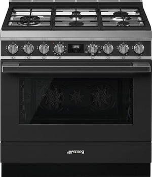 Smeg - Portofino 36" Black/Anthracite 5-Burner Gas Range Matte - CPF36UGGAN (Special Order)