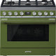 Smeg - Portofino 36" Green Stainless Steel 5-Burner Dual Fuel Range - CPF36UGMOG (Special Order)