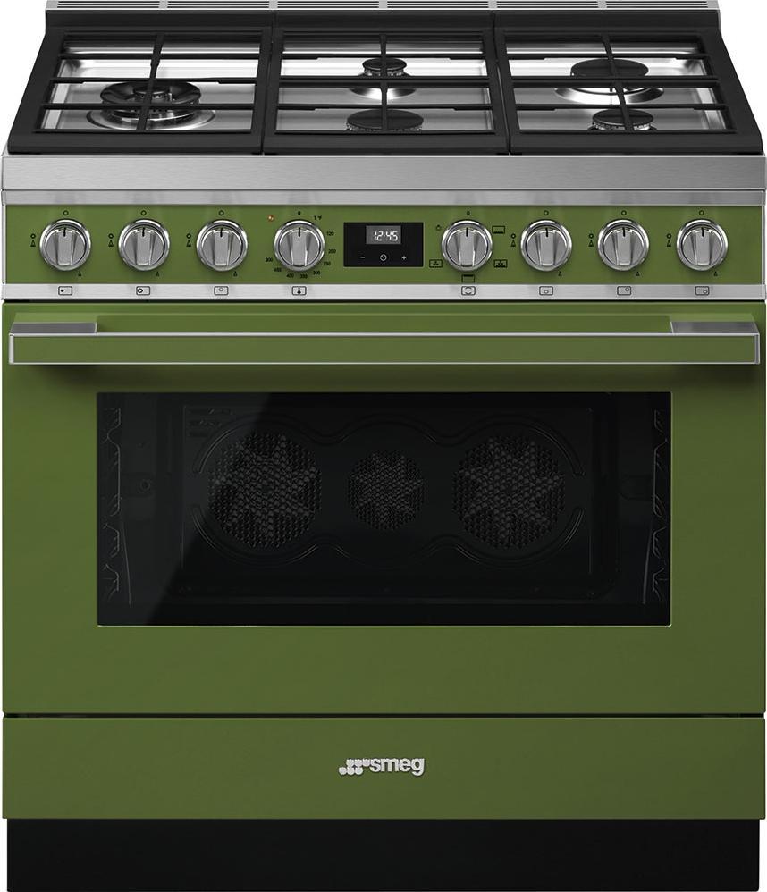 Smeg - Portofino 36" Green Stainless Steel 5-Burner Gas Range - CPF36UGGOG (Special Order)