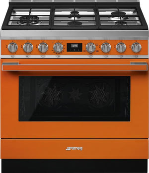 Smeg - Portofino 36" Orange 5-Burner Gas Range - CPF36UGGOR (Special Order)