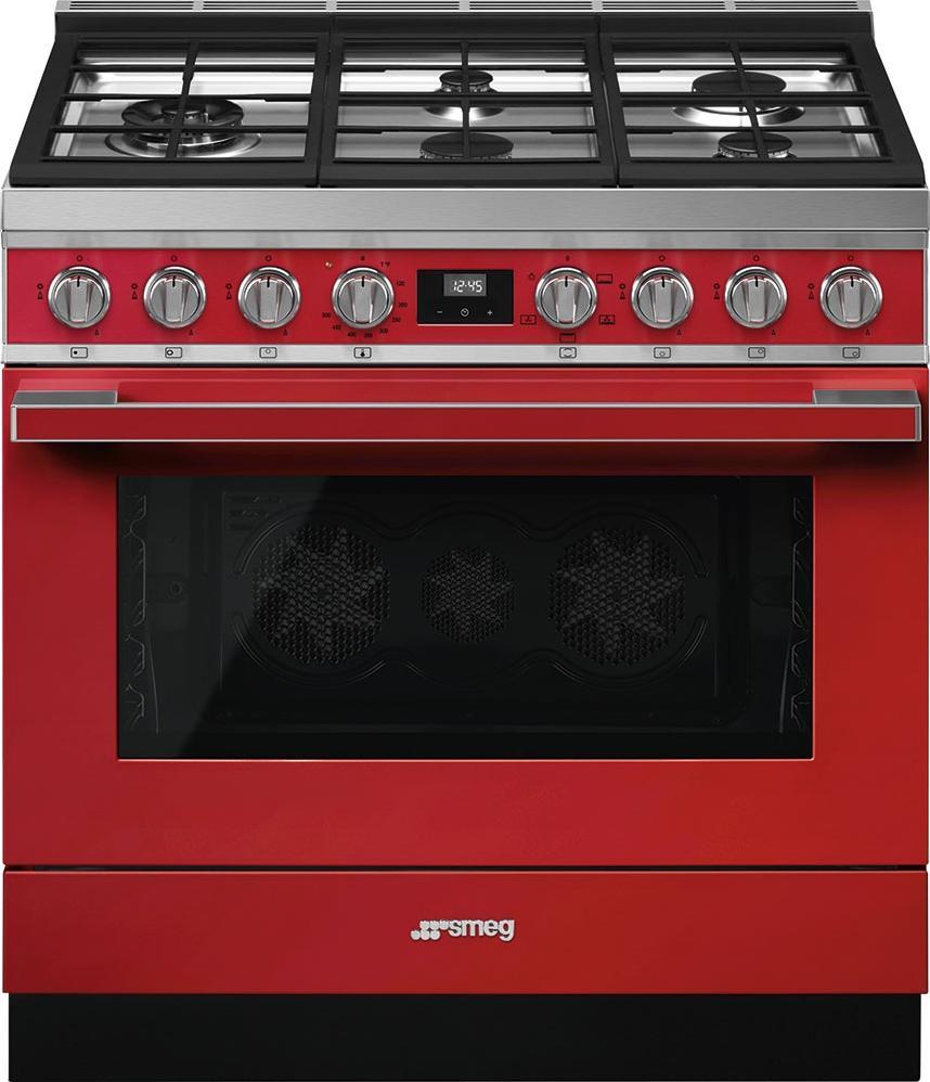 Smeg - Portofino 36" Red 5-Burner Gas Range - CPF36UGGR (Special Order)