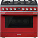 Smeg - Portofino 36" Red Stainless Steel 5-Burner Dual Fuel Range - CPF36UGMR (Special Order)