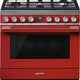 Smeg - Portofino 36" Red Stainless Steel 5-Burner Dual Fuel Range - CPF36UGMR (Special Order)