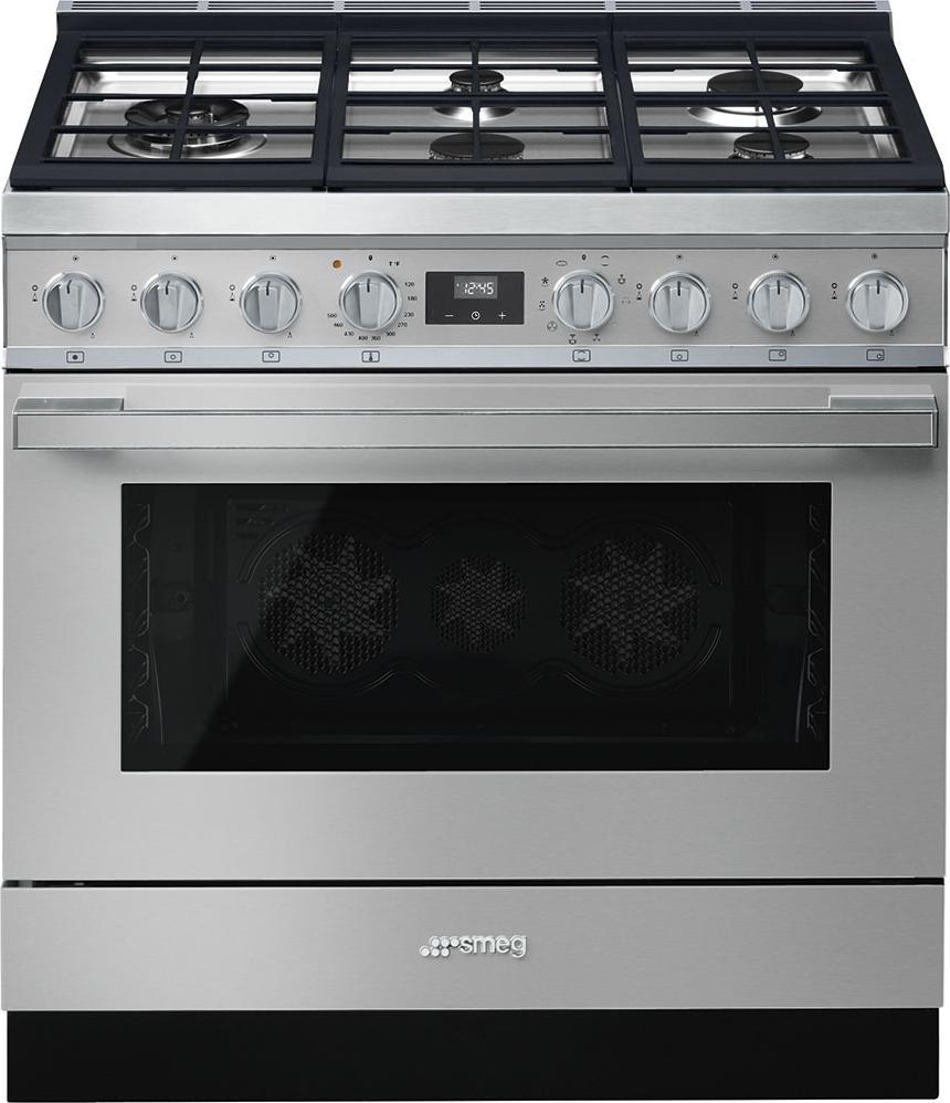 Smeg - Portofino 36" Stainless Steel 5-Burner Dual Fuel Range - CPF36UGMX (Special Order)