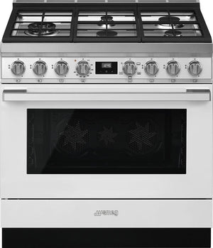 Smeg - Portofino 36" White 5-Burner Gas Range - CPF36UGGWH (Special Order)