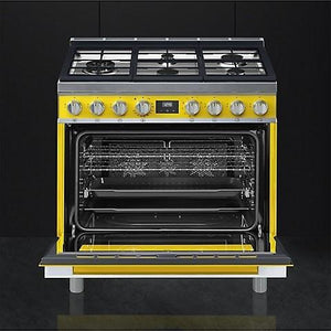 Smeg - Portofino 36" Yellow Stainless Steel 5-Burner Dual Fuel Range - CPF36UGMYW (Special Order)