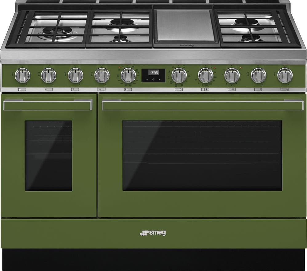 Smeg - Portofino 48" Green Stainless Steel 5-Burner Dual Fuel Range - CPF48UGMOG (Special Order)