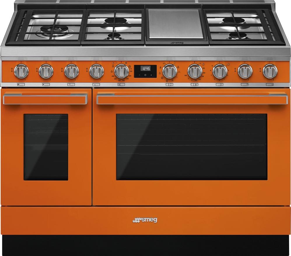 Smeg - Portofino 48" Orange Stainless Steel 5-Burner Dual Fuel Range - CPF48UGMOR (Special Order)