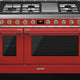 Smeg - Portofino 48" Red Stainless Steel 5-Burner Dual Fuel Range - CPF48UGMR (Special Order)