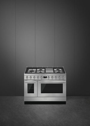 Smeg - Portofino 48" Stainless Steel 5-Burner Dual Fuel Range - CPF48UGMX (Special Order)