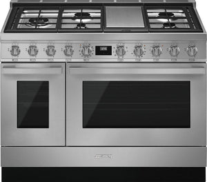 Smeg - Portofino 48" Stainless Steel 5-Burner Dual Fuel Range - CPF48UGMX (Special Order)