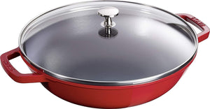 Staub - 12" Cast Iron Wok with Glass Lid Cherry Red (30 cm) - 40511-345