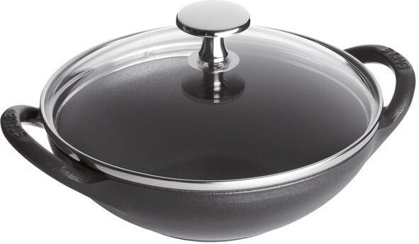 Staub - 6.5" Cast Iron Wok with Glass Lid Black (16 cm) - 1004675