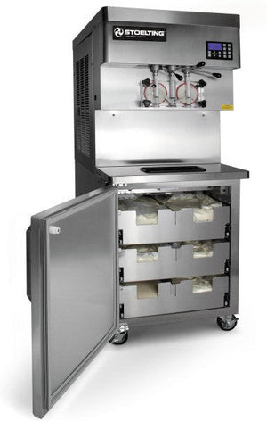 Stoelting - 208-240V, 1 Phase Air Remote Cooled Pressurized Twin-Twist Soft Serve and Frozen Yogurt Freezer With Refrigerated Mix Storage Cabinet and Side Handles - U431-48I2