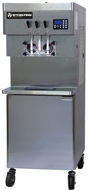 Stoelting - 208-240V, 1 Phase Air Remote Cooled Pressurized Twin-Twist Soft Serve and Frozen Yogurt Freezer With Refrigerated Mix Storage Cabinet and Side Handles - U431-48I2