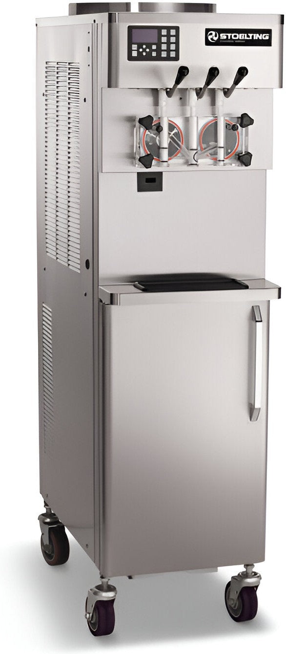 Stoelting - 380-415V 3 Phase Slim-Profile Pressure-Fed Air-Cooled International Power Ready Extra-High Capacity Soft Serve Machine Twin-Twist Floor Model Refrigerated Cabinet - O431X-314I2F