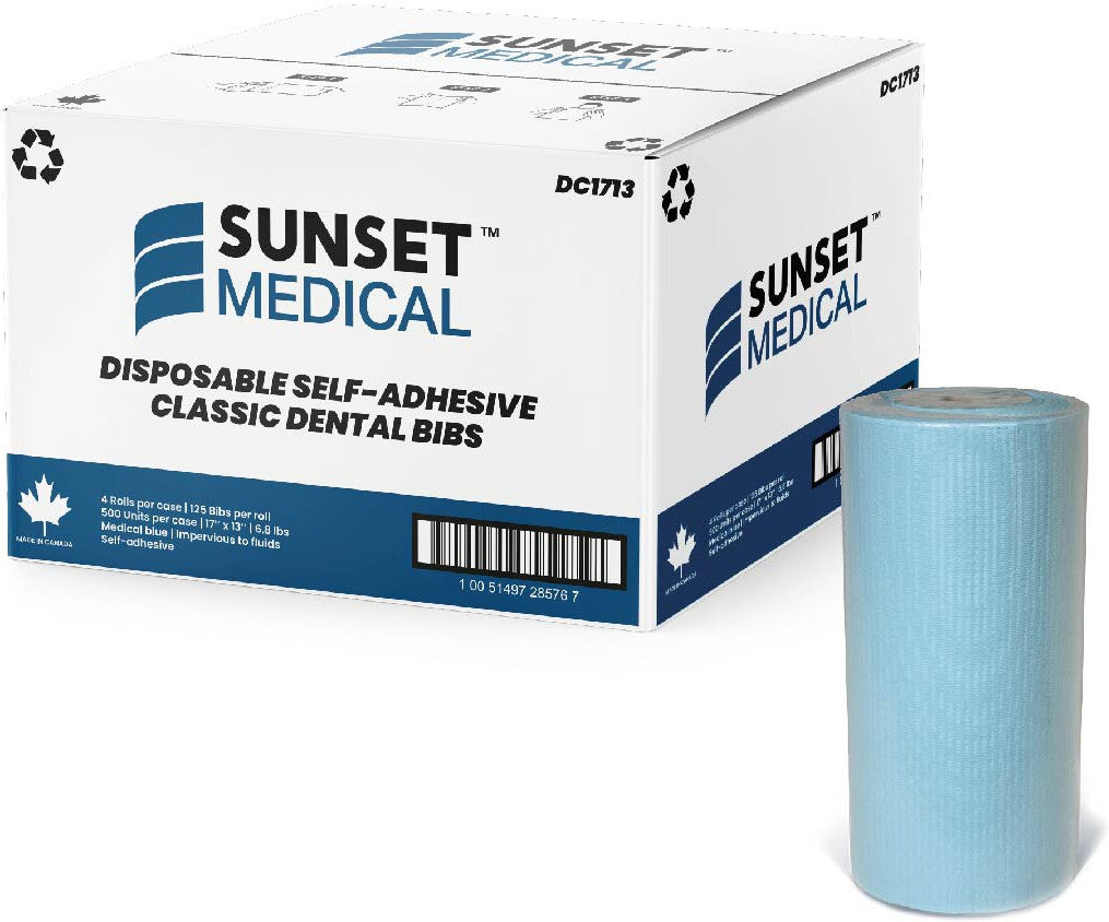 Sunset Medical - 17" x 13" Disposable Self-Adhesive Dental Bibs, Pack of 500 - DC1713