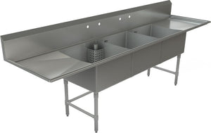 Tarrison - 120" 16 Gauge Three Compartment Sink with Left & Right Drainboard - TA-CDS324LR16-KIT