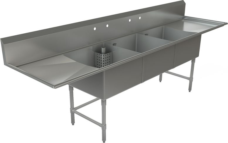 Tarrison - 120" 18 Gauge Three Compartment Sink with Left & Right Drainboard - TA-CDS324LR-KIT