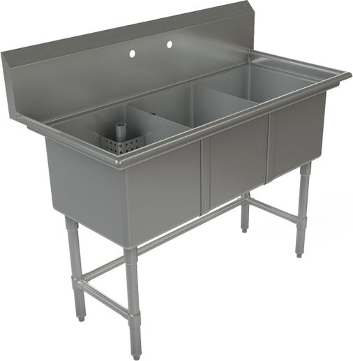 Tarrison - 51" 16 Gauge Three Compartment Sink without Drainboard - TA-CDS31516-KIT