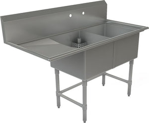 Tarrison - 57" 16 Gauge Two Compartment Sink with Left Drainboard - TA-CDS218L16-KIT